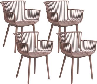 Beliani Conjunto De 4 Sillas De Comedor De Pl&aacute;stico Para Interior Y Exterior Con Reposabrazos Marr&oacute;n Pesaro
