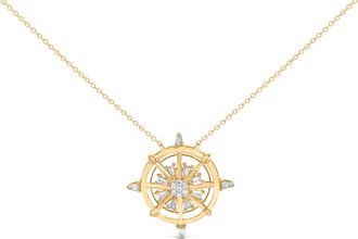 House of Brilliance 14K Yellow Gold Plated Sterling Silver 1/3 Cttw Diamond Compass Pendant Necklace