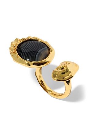 Alexis Bittar Brut Banded Agate Coin Open Ring in Black/Gold at Nordstrom, Size 8