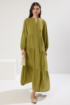 Trendyol Modest Dames Groen Etnisch patroon Maxi Lang Casual A-lijn Modest Jurken