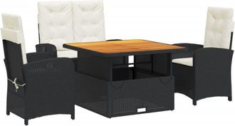 vidaXL Juego Comedor Jard&iacute;n 4 Piezas Con Cojines Rat&aacute;n Sint&eacute;tico Negro Vidaxl