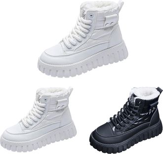 Generic Womens Platform Lace Up Boots Thick Warm Faux Fur Lined Boots Ladies Insulated Comfortable Ankle Booties Outdoor Waterproof Anti Slip Combat Boots Bei