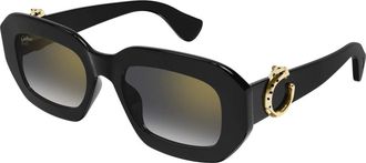 Cartier Moderne Rechthoekige Zonnebril met Panth&egrave;re C Detail - Dames - Zonnebrillen - Zwart - 52 MM - Accessoires
