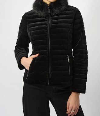 Joseph Ribkoff Velvet Puffer Coat In Black