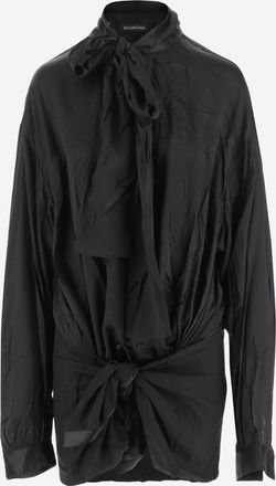 Balenciaga Womens Silk Blouse Black Top
