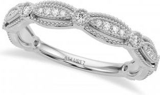 Allurez Antique Style Lab Grown Diamond Wedding Ring Band 14K White Gold (0.20ct)