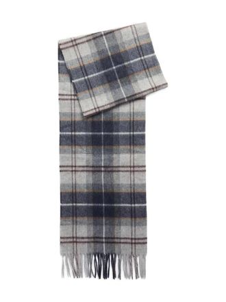 Barbour tartan-patterned fringed-hem scarf - Grijs