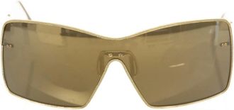 Frankie Morello Gouden Metallic Fiber Shield Zonnebril - Dames - Zonnebrillen - Bruin - ONE Size - Accessoires