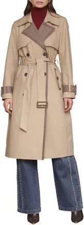 Avec Les Filles Pattern Block Trench Coat in Camel-Brown Houndsto at Nordstrom, Size Medium