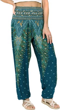 Lofbaz Harem Pants for Women Yoga Boho Hippie Clothing Womens Palazzo Bohemian Pajama Trousers Beach Indian Gypsy Genie Clothes - Peacock 1 Teal Green XXL