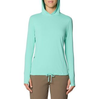 Mountain Hardwear Crater Lake Long Sleeve UPF 50+ Hooded T-Shirt in Icy Teal at Nordstrom, Size X-Large