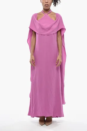 Valentino Silk Halterneck Maxi Dress In A Solid Color Valentino