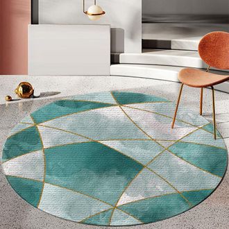 OEM Alfombra Redonda Lavable A M&aacute;quina - Dise&ntilde;o Geom&eacute;trico Moderno, Antideslizante, Absorbente, Ideal Para Dormitorio, Sal&oacute;n O Recibidor - 80 Cm