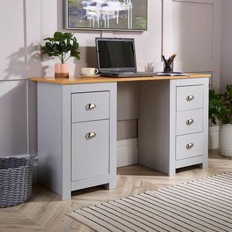 Home Source Industries Camden 3 Drawer Pedestal Computer Storage Desk in Grey