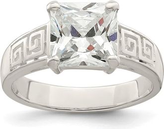 Diamond2Deal Sterling Silver Cubic Zirconia Greek Key Ring
