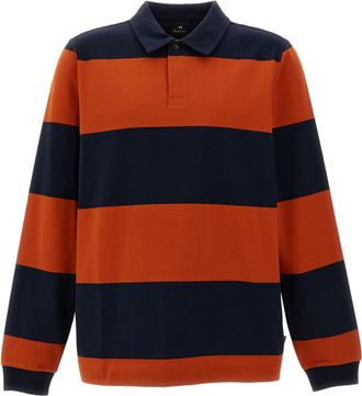Paul Smith Blue Orange Two-Tone Striped Cotton Polo Shirt