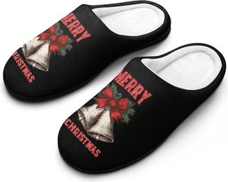 Generic Merry Christmas Xmas Bells Mens Slippers House Slipper Anti-skid Sole Indoor Shoes Outdoor Comfort Cotton