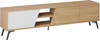 Calicosy Mueble de TV 3 puertas y 2 nichos decorados en roble y blanco L180 cm