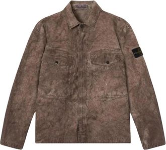 Stone Island Surchemise Zipp&eacute;e - Heren - Zomerjassen - Bruin - L - Katoen - Jassen
