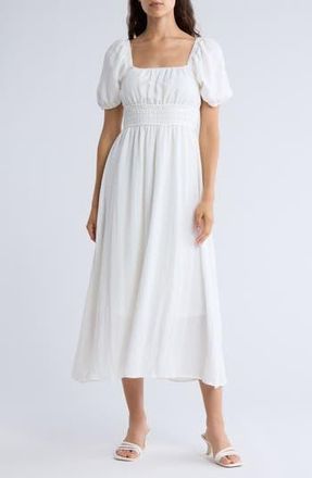 August Sky Puff Sleeve Midi Dress in Off White at Nordstrom Rack, Size Medium