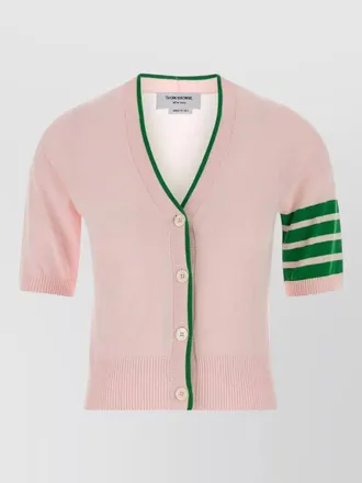 Thom Browne cotton cardigan contrast trim ribbed hem stripes