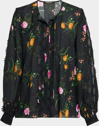 Kobi Halperin Ren Floral-Print Cutout Blouse