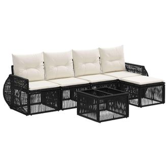 vidaXL Conjunto De Sof&aacute;s De Jard&iacute;n 6 Pcs Negro Y Blanco Crema Vidaxl