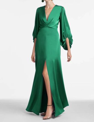 Sachin & Babi Jenny Satin Crepe Gown In Emerald Green