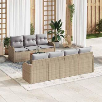 vidaXL Conjunto De Sof&aacute; De Jard&iacute;n 8 Pcs Beige Polirat&aacute;n Vidaxl