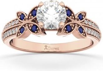 Allurez Diamond & Blue Sapphire Butterfly Engagement Ring 14K Rose Gold