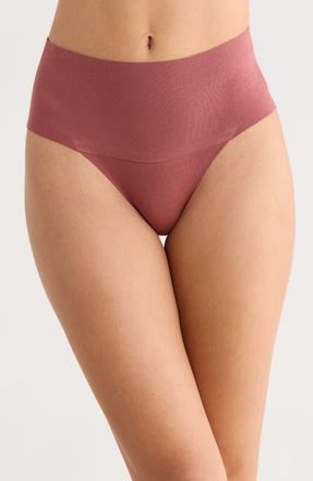 Spanx SPANXsupersmooth Undie-tectable Stretch Cotton Thong in Rose Smoke at Nordstrom, Size Large