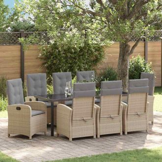 vidaXL Conjunto De Comedor De Jard&iacute;n 9 Pcs Beige Rat&aacute;n Sint&eacute;tico Vidaxl