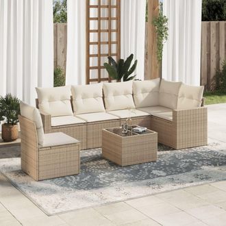 vidaXL Vidaxl - Set Sof&aacute;s De Jard&iacute;n 7 Piezas Y Cojines Rat&aacute;n Sint&eacute;tico Beige