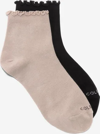 Cole Haan Womens 2-Pair Ruffle Quarter Ankle Socks - Black