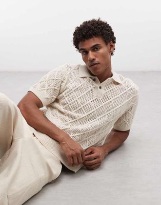 Obey Eryk - Polo in maglia color crema-Bianco