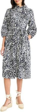 Maggy London Floral Three-Quarter Sleeve Shirtdress in Soft White/Gray at Nordstrom Rack, Size 18 (Similar To 16W)