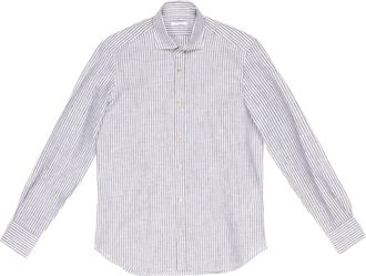 Boglioli Mens Long Sleeve Striped Shirt In White-Grey