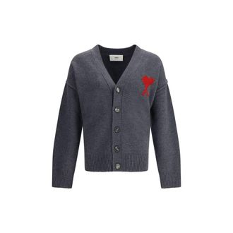 Ami Grijze Fleece Wol Cardigan