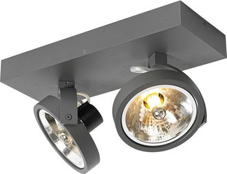 QAZQA Qazqa Dise&ntilde;o Foco De Dise&ntilde;o Gris Regulable 2 Luces - Go Aluminio Rectangular Adecuado Para Led Max. 2 X 3 Watt