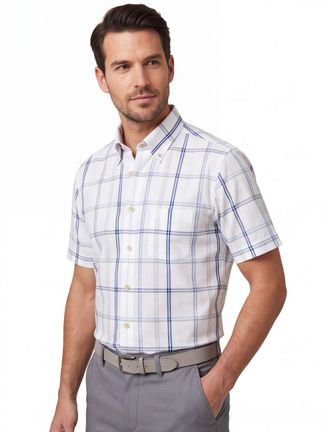 Led&ucirc;b Ledub Modern Fit overhemd wit geruit korte mouw