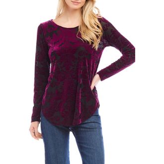Karen Kane Floral Velvet Burnout Shirttail Top in Wine at Nordstrom, Size X-Large