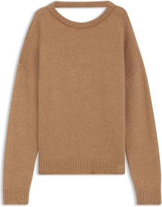 HUGO BOSS Trui met cut-out achterkant - Dames - Ronde hals truien - Bruin - XS - Wol - Truien & Vesten