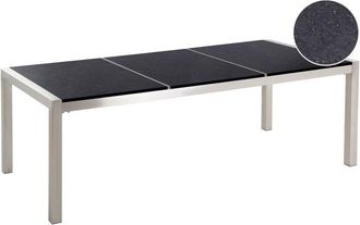 Beliani Mesa De Comedor De Jard&iacute;n Con Tablero De Granito Negro Y Plateado Patas De Acero Para 8 Personas 220 X 100 X 74 Cm Grosseto
