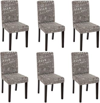 Hhg Set 6x sedie Littau tessuto soggiorno cucina sala da pranzo 43x56x90cm grigio con scritte piedi scuri