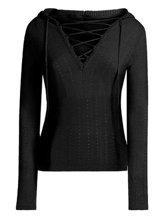 Etro lace-up hooded sweater - women - Silk/Polyamide - 40 - Black