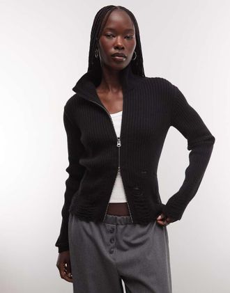 Weekday cardigan con zip in misto lana con dettagli invecchiati nero
