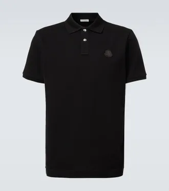 Moncler Leather-trimmed cotton pique polo shirt