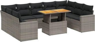 vidaXL Set De Sof&aacute;s De Jard&iacute;n 10 Pzas Con Cojines Rat&aacute;n Sint&eacute;tico Gris Vidaxl