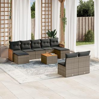 vidaXL Vidaxl - Set De Sof&aacute;s De Jard&iacute;n 10 Pzas Con Cojines Rat&aacute;n Sint&eacute;tico Gris