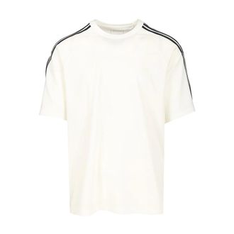 Yohji Yamamoto Tops, Heren, Wit, M, Wol, Short Sleeve Tee 3-Stripes